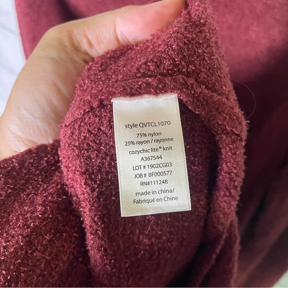 Barefoot Dreams CozyChic Lite Catalina Long Cardigan XSP Burgundy Garnet Red - Picture 6 of 6